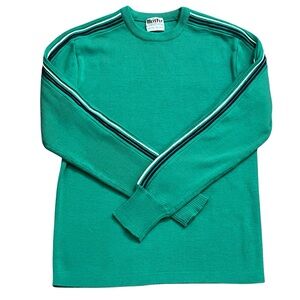 Vintage Unisex Meister Kelly Green Racing Stripe Ski Sweater Crewneck Pullover